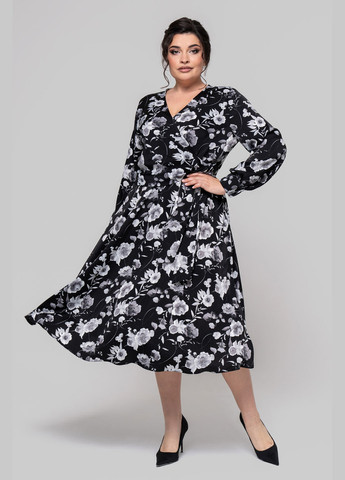 Черное кэжуал платье на запах A'll Posa с цветочным принтом