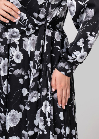 Черное кэжуал платье на запах A'll Posa с цветочным принтом