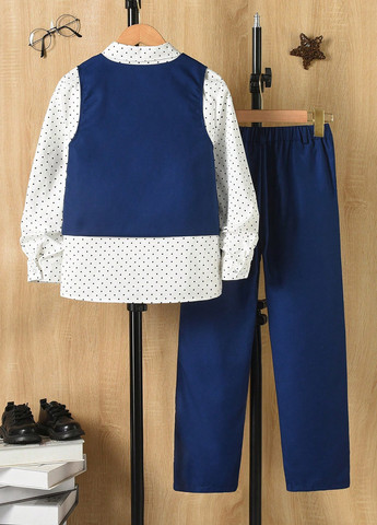 Синій демісезонний костюм (жилет, сорочка, штани) з сорочкою, брючний SHEIN