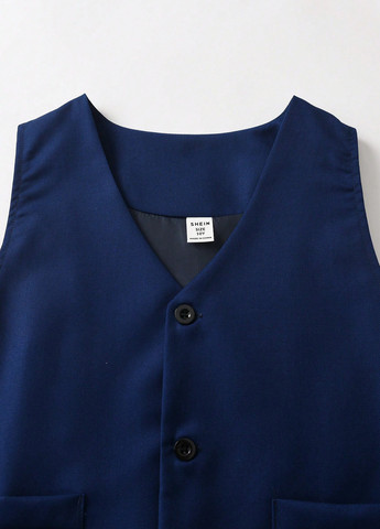 Синій демісезонний костюм (жилет, сорочка, штани) з сорочкою, брючний SHEIN