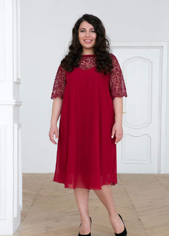 Красное кэжуал коктейльное платье из шифона камалия темно-красное Tatiana однотонное