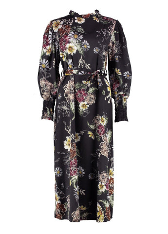 Черное кэжуал платье клеш Ifa moda с цветочным принтом