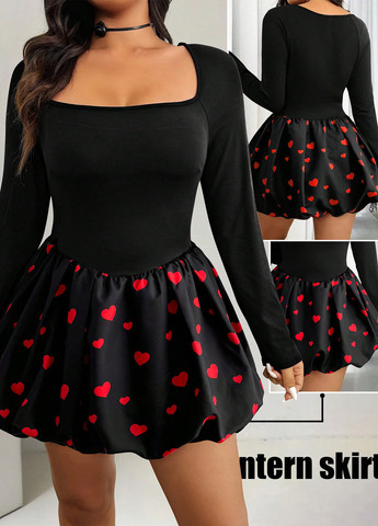 Черное кэжуал платье клеш SHEIN сердечки