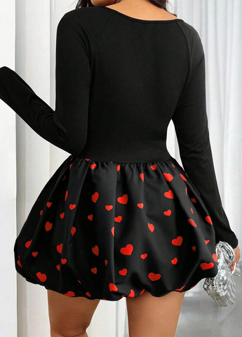 Черное кэжуал платье клеш SHEIN сердечки