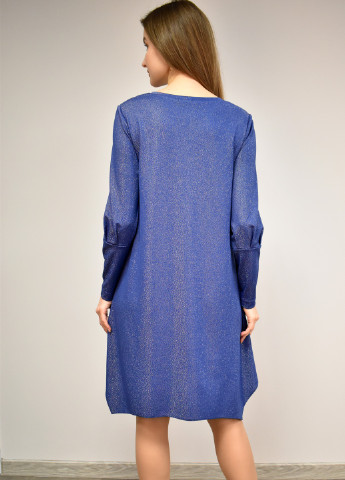 Синя вечірня сукня з трикотажу з люрексом, синя, однотонна. Anna Dali однотонна