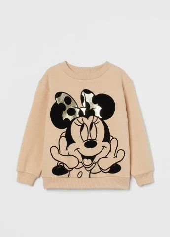 H&M світшот фліс,бежевий з принтом чорний, бежевий