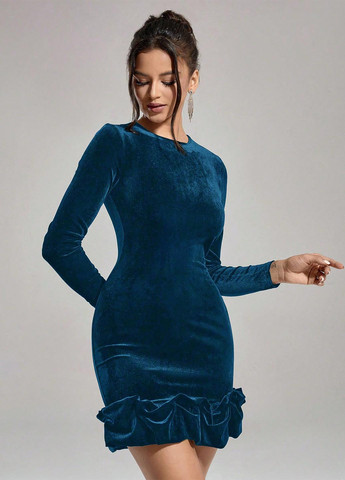 Морської хвилі коктейльна сукня силуетна SHEIN однотонна