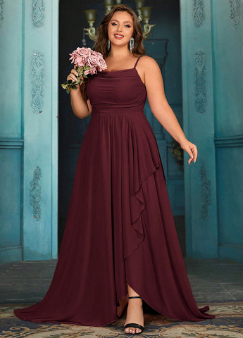 Бордовое праздничный, вечернее платье клеш SHEIN однотонное