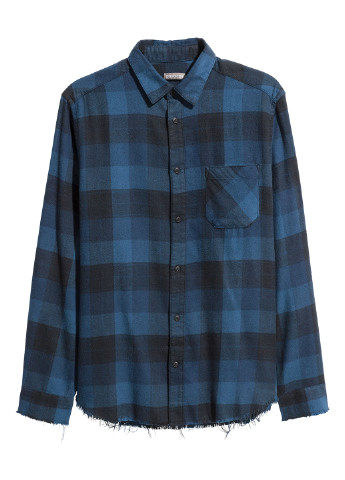 Темно-синяя кэжуал рубашка в клетку H&M с длинным рукавом