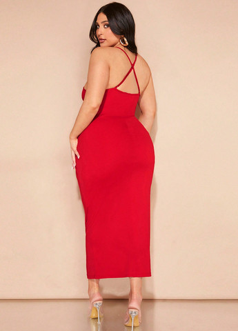 Червона вечірня, коктейльна сукня з відкритою спиною, силуетна SHEIN однотонна