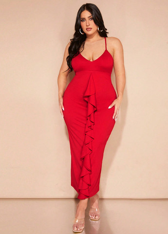 Червона вечірня, коктейльна сукня з відкритою спиною, силуетна SHEIN однотонна