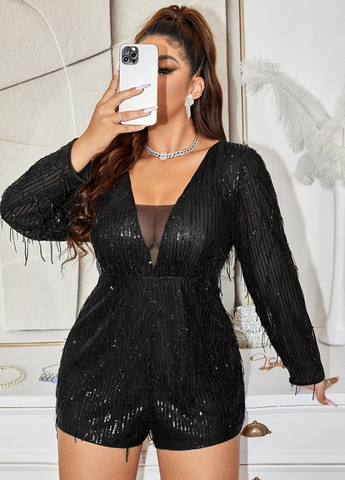 Комбинезон SHEIN комбинезон-шорты однотонный чёрный вечерний полиэстер