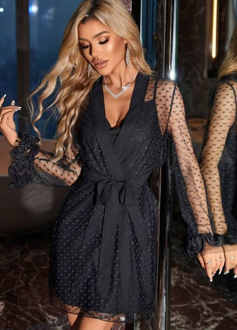 Чорний демісезонний комплект (пеньюар, халат) SHEIN