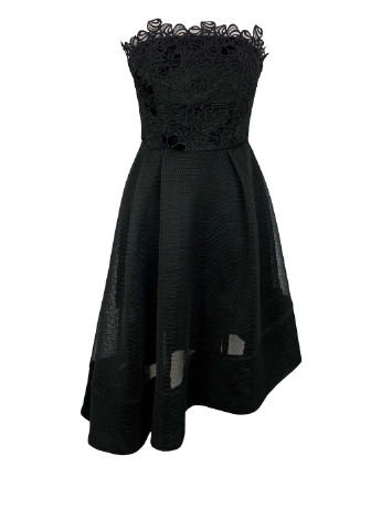 Черное вечернее черное асиметричное платье с открытыми плечами с открытыми плечами, а-силуэт, клеш, бэби долл, с пышной юбкой, с открытой спиной Elliatt однотонное