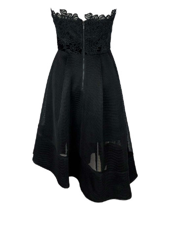 Чорна вечірня чорна асиметрична сукня з відкритими плечима з відкритими плечима, а-силует, кльош, бебі долл, з пишною спідницею, з відкритою спиною Elliatt однотонна