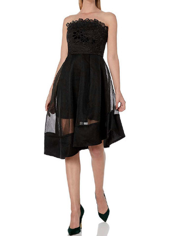 Чорна вечірня чорна асиметрична сукня з відкритими плечима з відкритими плечима, а-силует, кльош, бебі долл, з пишною спідницею, з відкритою спиною Elliatt однотонна
