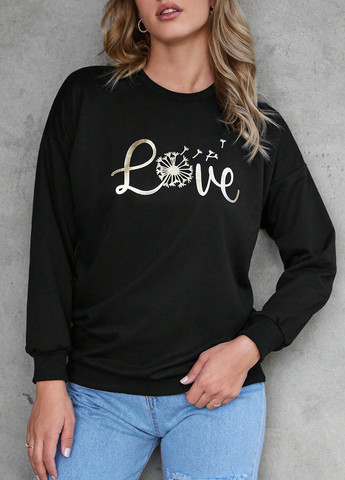 Чорний світшот SHEIN малюнок гліттер (329546259)