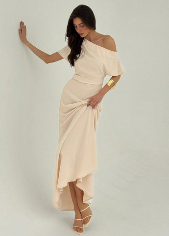 Кремовое кэжуал платье на одно плечо SHEIN однотонное