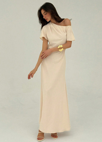 Кремовое кэжуал платье на одно плечо SHEIN однотонное