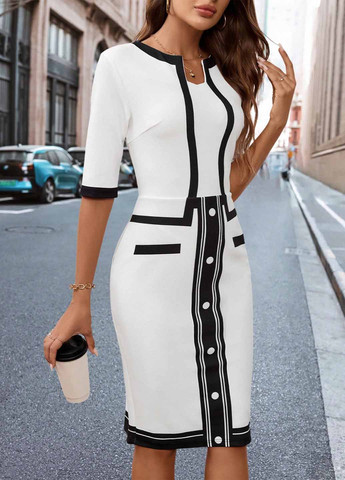 Черно-белое деловое, кэжуал платье силуэтная SHEIN колор блок