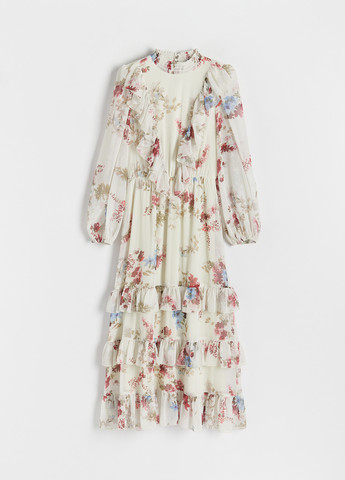 Светло-бежевое кэжуал платье клеш Reserved с цветочным принтом