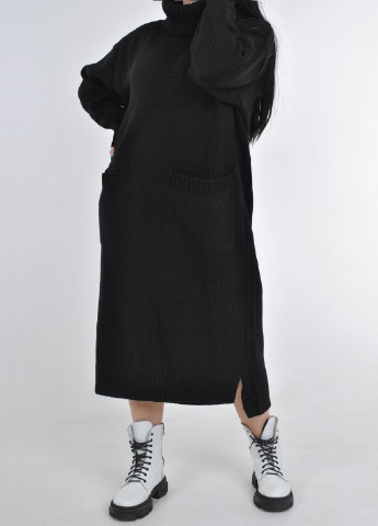 Черное кэжуал вязаное макси платье Fashion Club однотонное