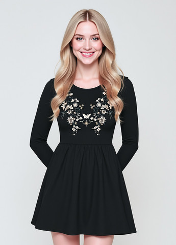 Чорна кежуал сукня кльош House з квітковим принтом