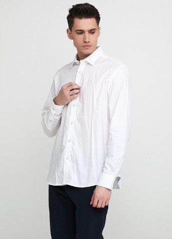 Белая кэжуал рубашка однотонная Springfield с длинным рукавом