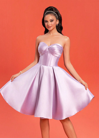 Лиловое коктейльное платье бэби долл SHEIN однотонное