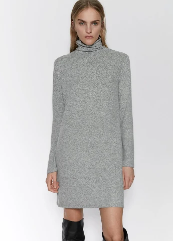 Светло-серое кэжуал платье платье-свитер Zara меланжевое