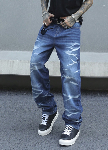 Синие демисезонные прямые джинсы SHEIN