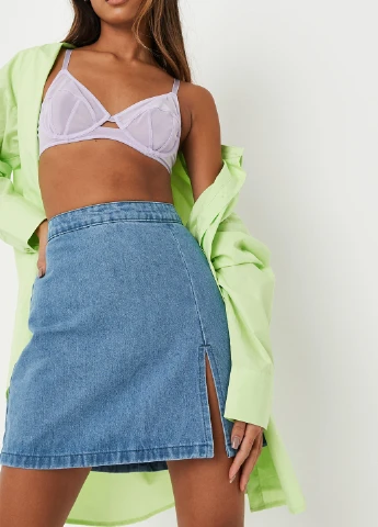 Синяя кэжуал однотонная юбка Missguided а-силуэта (трапеция)