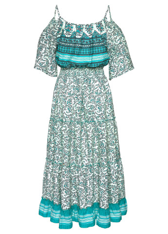 Бирюзовое кэжуал платье клеш Lascana с цветочным принтом