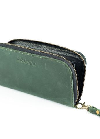 Шкіряний портмоне гаманець зиппер на блискавці Teo зелений вінтажний Kozhanty (252315366)