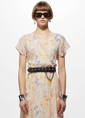 Желтое кэжуал платье на запах YPS с цветочным принтом