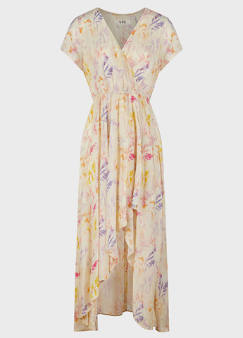 Желтое кэжуал платье на запах YPS с цветочным принтом