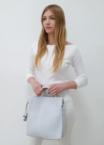 Жіноча сумка з натуральної шкіри світло-сіра велика Fashion (232986044)