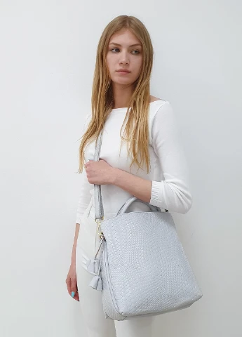 Жіноча сумка з натуральної шкіри світло-сіра велика Fashion (232986044)
