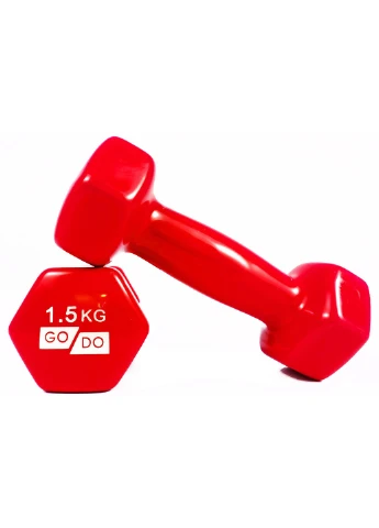 Гантель GoDo 1.5 кг 1 шт (EF-GD15R) с виниловым покрытием красная цельная литая неразборная для фитнеса EasyFit (241214876)