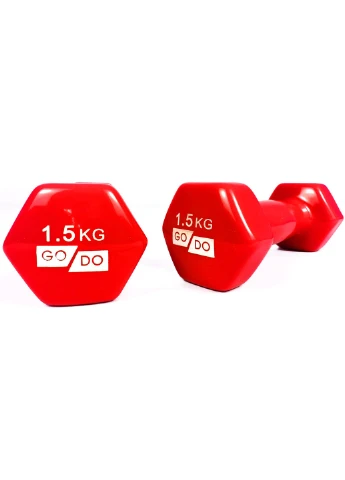 Гантель GoDo 1.5 кг 1 шт (EF-GD15R) с виниловым покрытием красная цельная литая неразборная для фитнеса EasyFit (241214876)