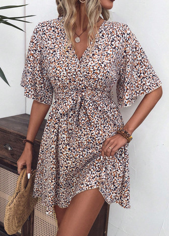 Комбинированное кэжуал платье клеш SHEIN с цветочным принтом