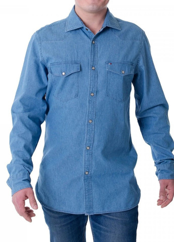 Синяя джинсовая рубашка однотонная Tommy Hilfiger