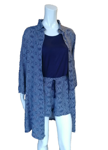 Синя комплект піжама з халатом синя l майка + шорти Vienetta