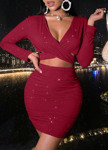 Бордовое коктейльное платье SHEIN однотонное