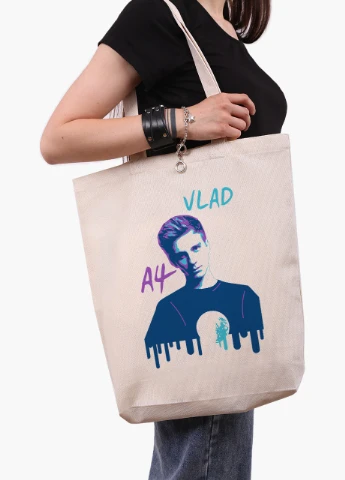 Еко сумка шоппер біла блогер Влад Папір А4 (blogger Vlad A4) (9227-2623-WTD) екосумка шопер 41*39*8 см MobiPrint (216642167)
