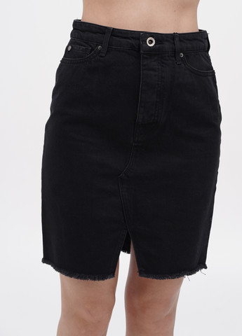 Черная джинсовая однотонная юбка Emporio Armani EA7 а-силуэта (трапеция)