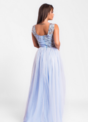 Голубое свадебное свадебное платье в пол фатин микро-пайетка пачка Marselin с цветочным принтом