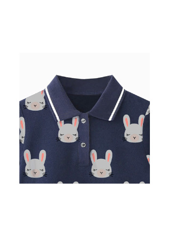 Синее платье для девочки с длинным рукавом, воротником поло и изображением зайцев синее hares Berni kids (251086596)