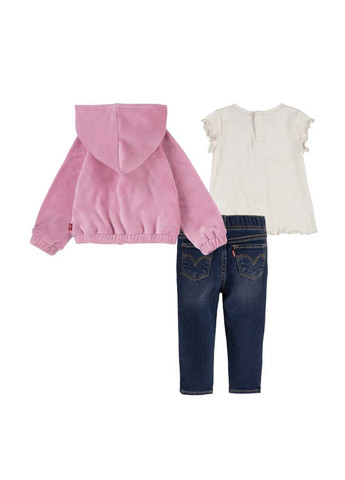 Рожевий демісезонний комплект (толстовка, футболка, джинси) Levi's