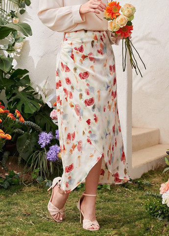 Разноцветная кэжуал цветочной расцветки юбка SHEIN на запах